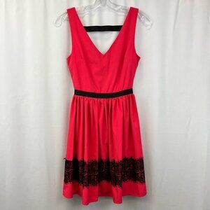 Ya Los Angeles Womens Fit & Flare Dress Pleated Rasp/Black Sleeveless Lace S New